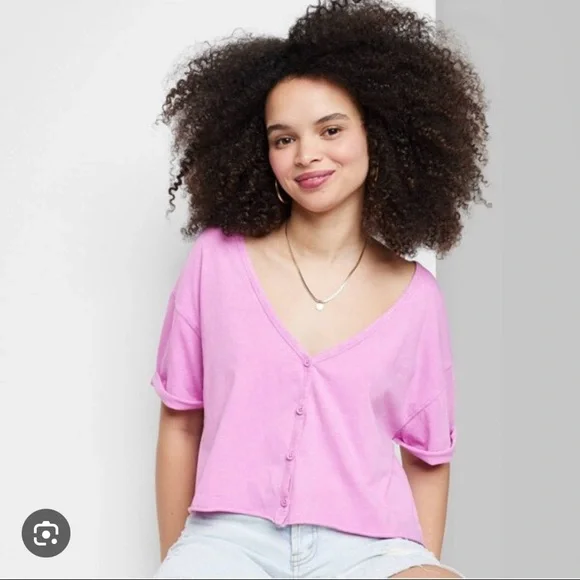 Pink Button Down Crop Top - Picture 4 of 4